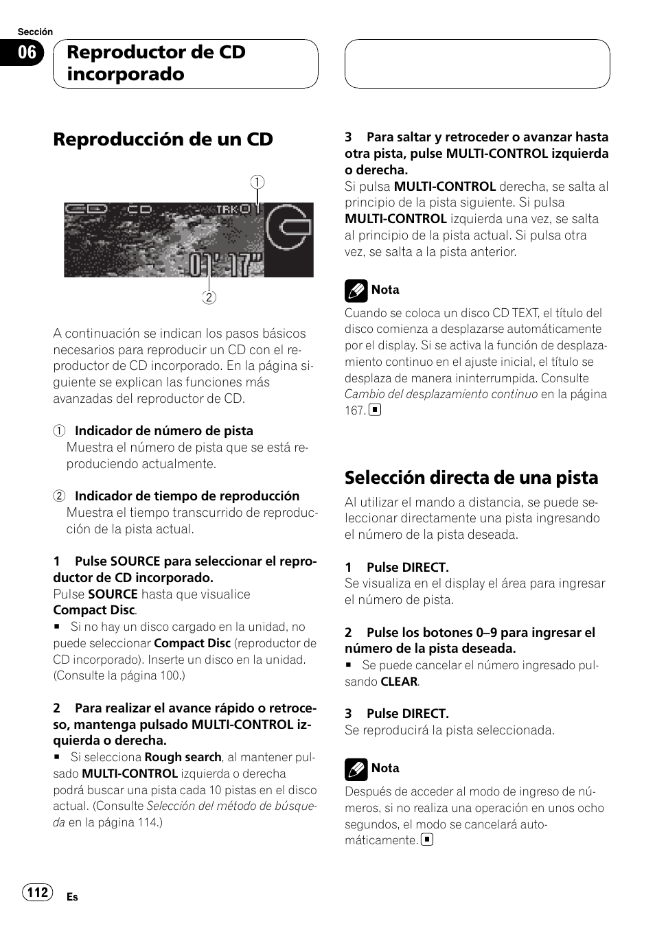 Selección directa de una pista, Reproducción de un cd, Reproductor de cd incorporado | Pioneer DEH-P88RS User Manual | Page 112 / 180