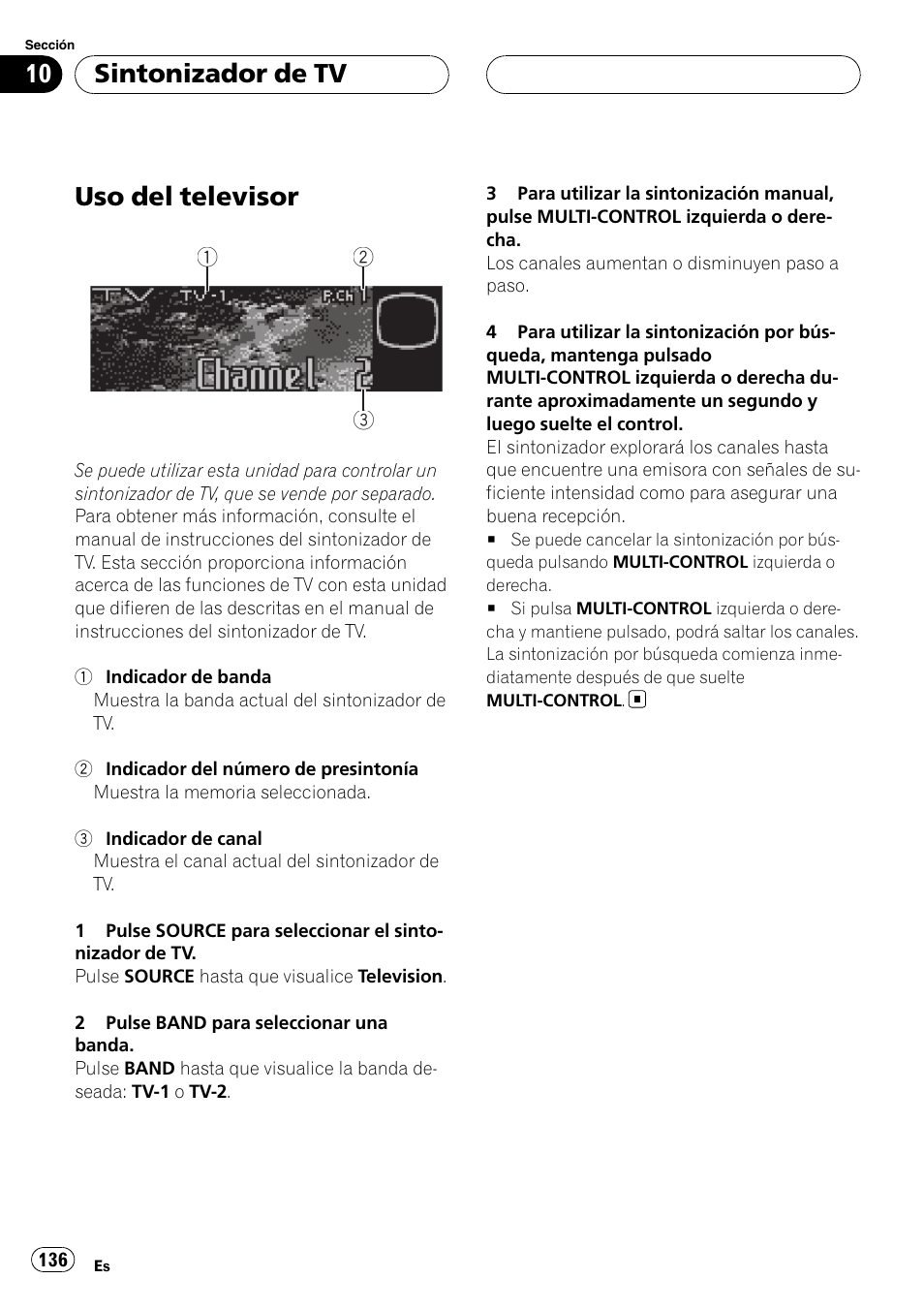 Sintonizador de tv uso del televisor, Uso del televisor, Sintonizador de tv | Pioneer DEH-P88RS User Manual | Page 136 / 180