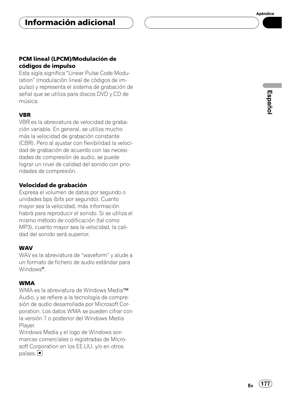 Información adicional | Pioneer DEH-P88RS User Manual | Page 177 / 180