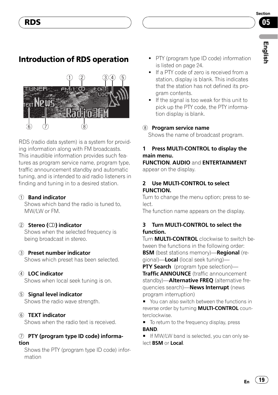 Rds introduction of rds operation, Introduction of rds operation | Pioneer DEH-P88RS User Manual | Page 19 / 180