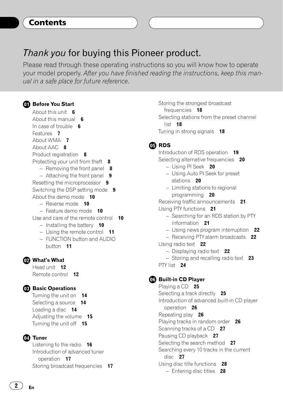 Pioneer DEH-P88RS User Manual | Page 2 / 180