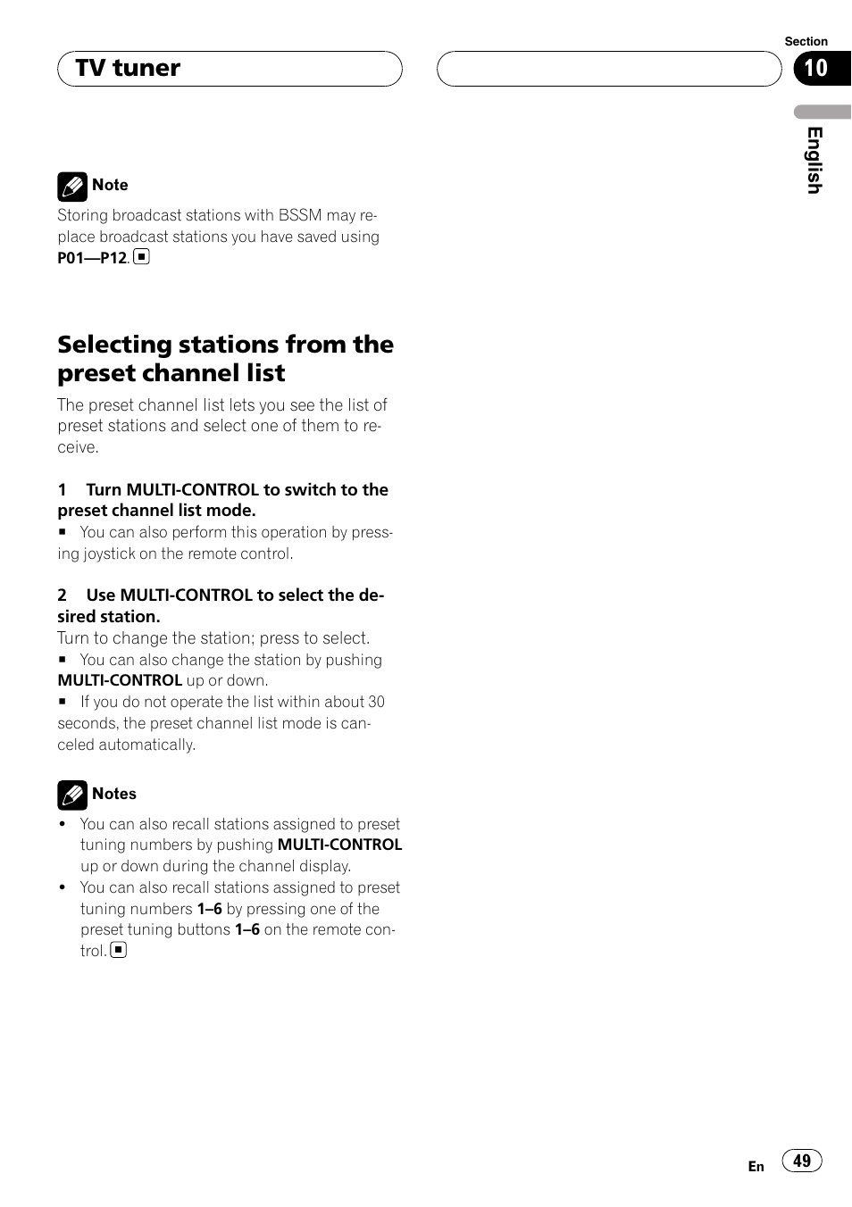 Selecting stations from the preset channel, List, Selecting stations from the preset channel list | Tv tuner | Pioneer DEH-P88RS User Manual | Page 49 / 180