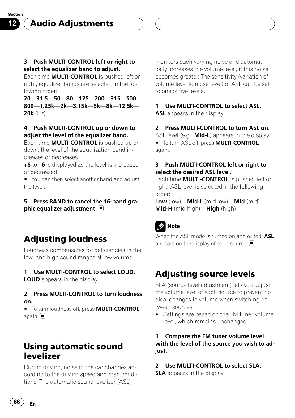Adjusting loudness, Using automatic sound levelizer, Adjusting source levels | Audio adjustments | Pioneer DEH-P88RS User Manual | Page 66 / 180