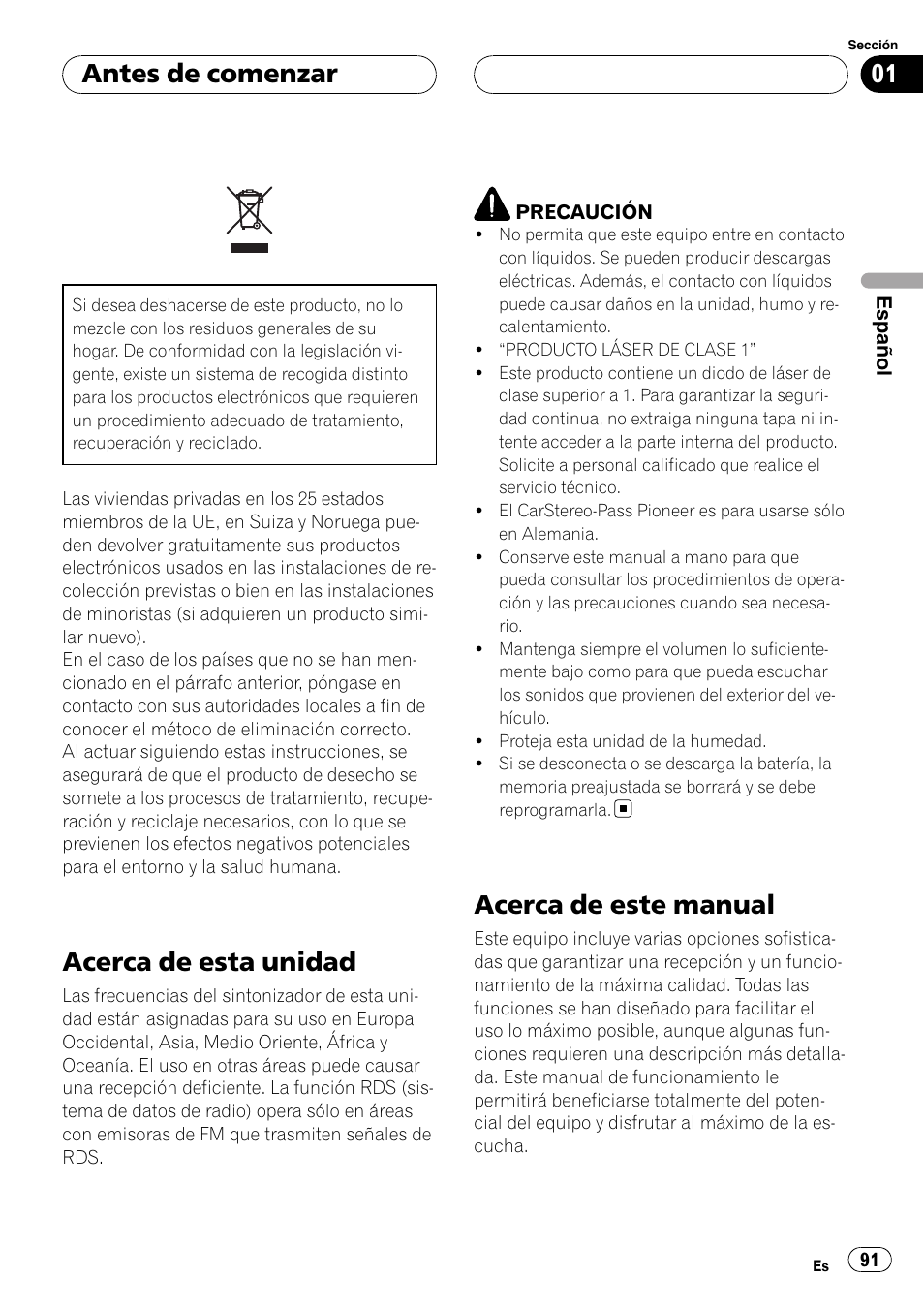 Antes de comenzar, Acerca de esta unidad, Acerca de este manual | Pioneer DEH-P88RS User Manual | Page 91 / 180