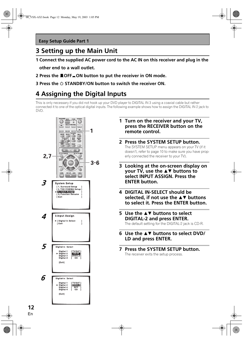 3 setting up the main unit, 4 assigning the digital inputs | Pioneer VSX-AX3-S User Manual | Page 12 / 104