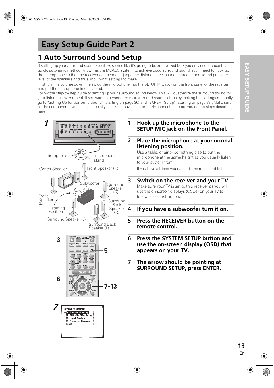 Easy setup guide part 2, 1 auto surround sound setup | Pioneer VSX-AX3-S User Manual | Page 13 / 104