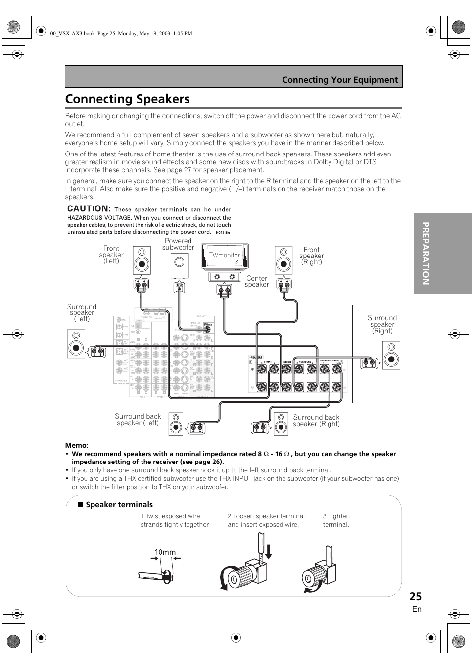 Connecting speakers, Preparation | Pioneer VSX-AX3-S User Manual | Page 25 / 104