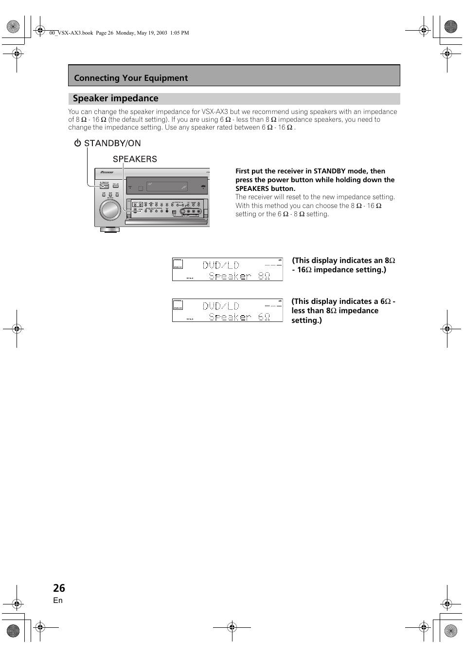 Speaker impedance | Pioneer VSX-AX3-S User Manual | Page 26 / 104