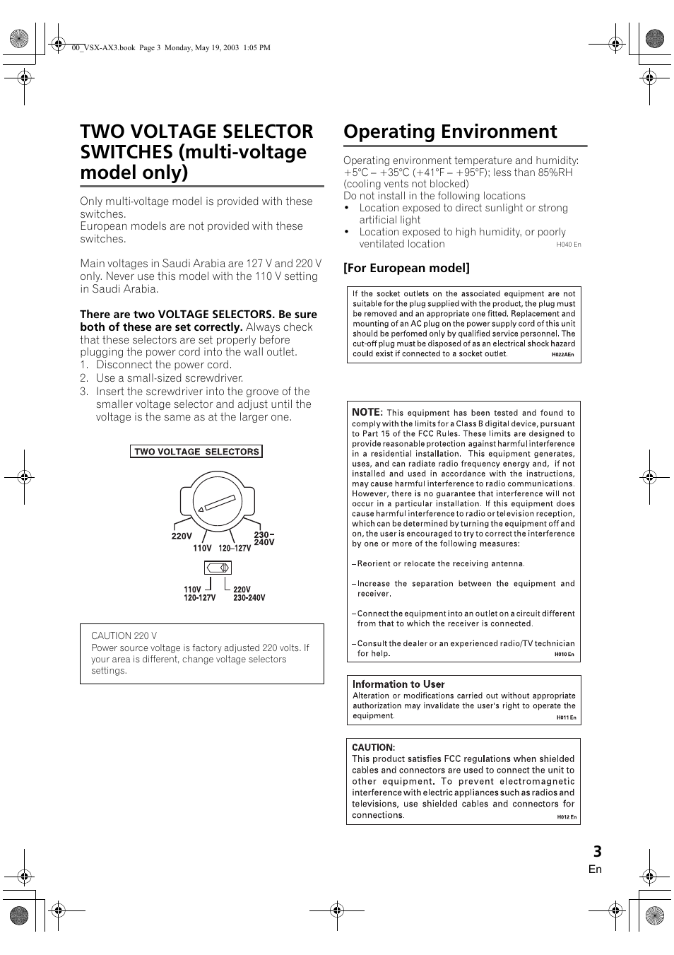Operating environment | Pioneer VSX-AX3-S User Manual | Page 3 / 104