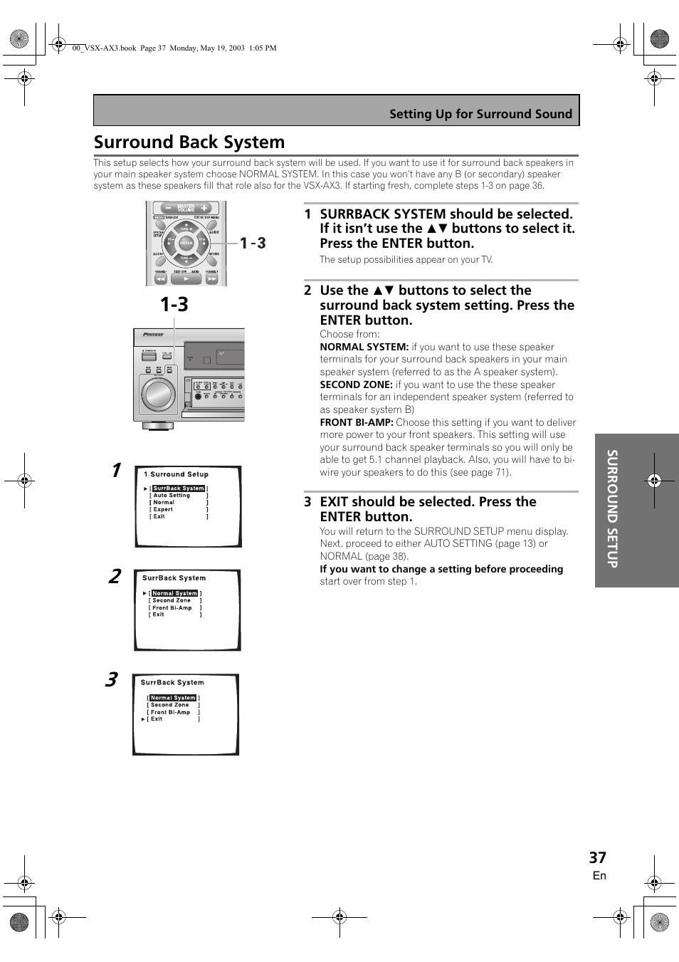 Surround back system | Pioneer VSX-AX3-S User Manual | Page 37 / 104