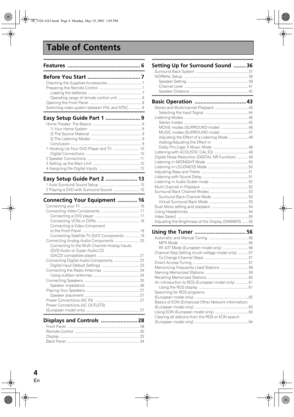 Pioneer VSX-AX3-S User Manual | Page 4 / 104
