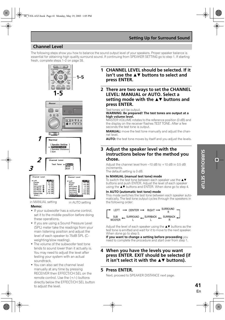 Channel level | Pioneer VSX-AX3-S User Manual | Page 41 / 104