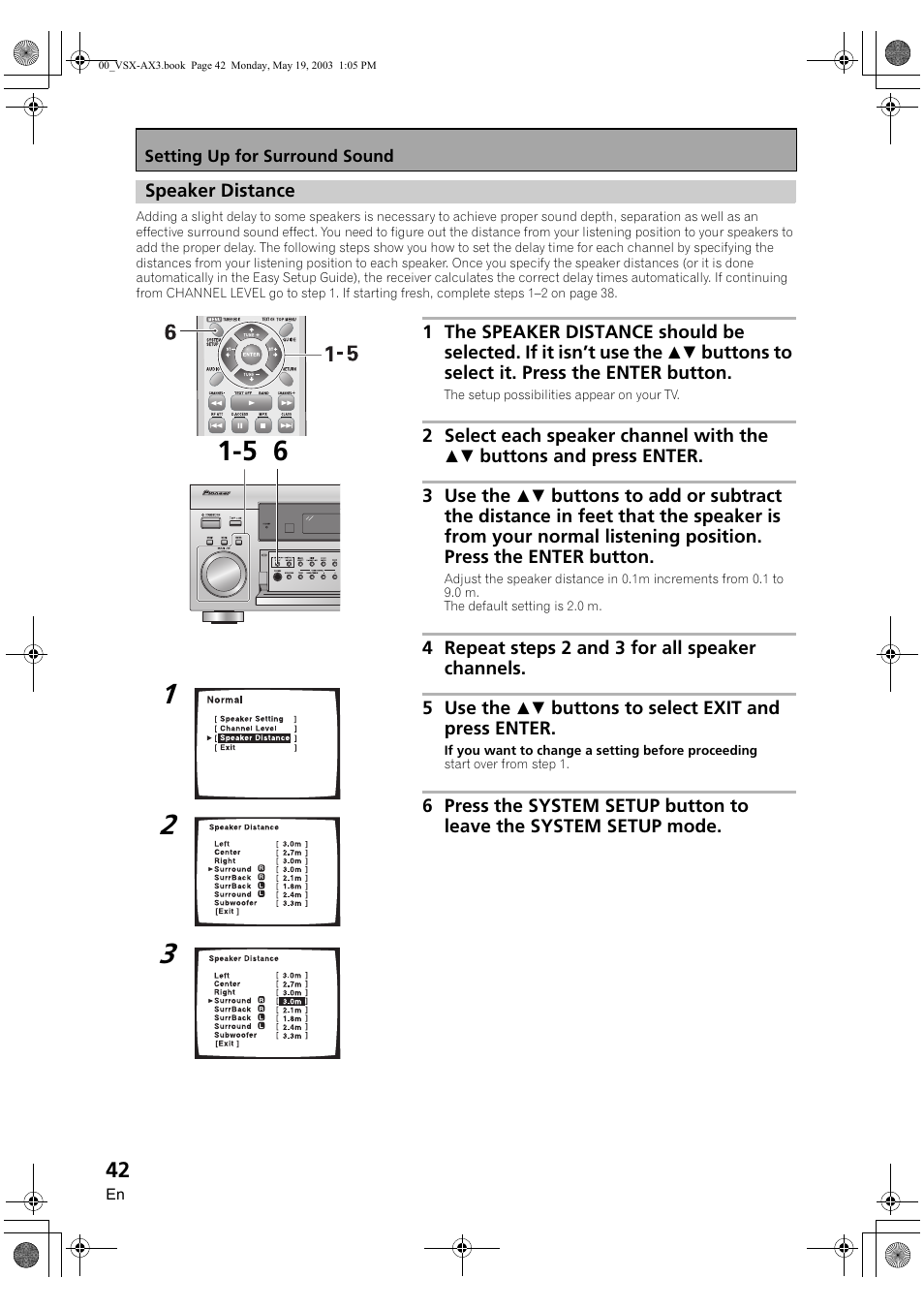 Speaker distance | Pioneer VSX-AX3-S User Manual | Page 42 / 104