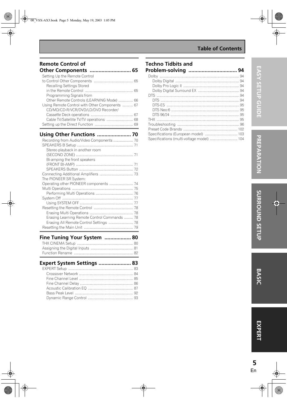 Pioneer VSX-AX3-S User Manual | Page 5 / 104