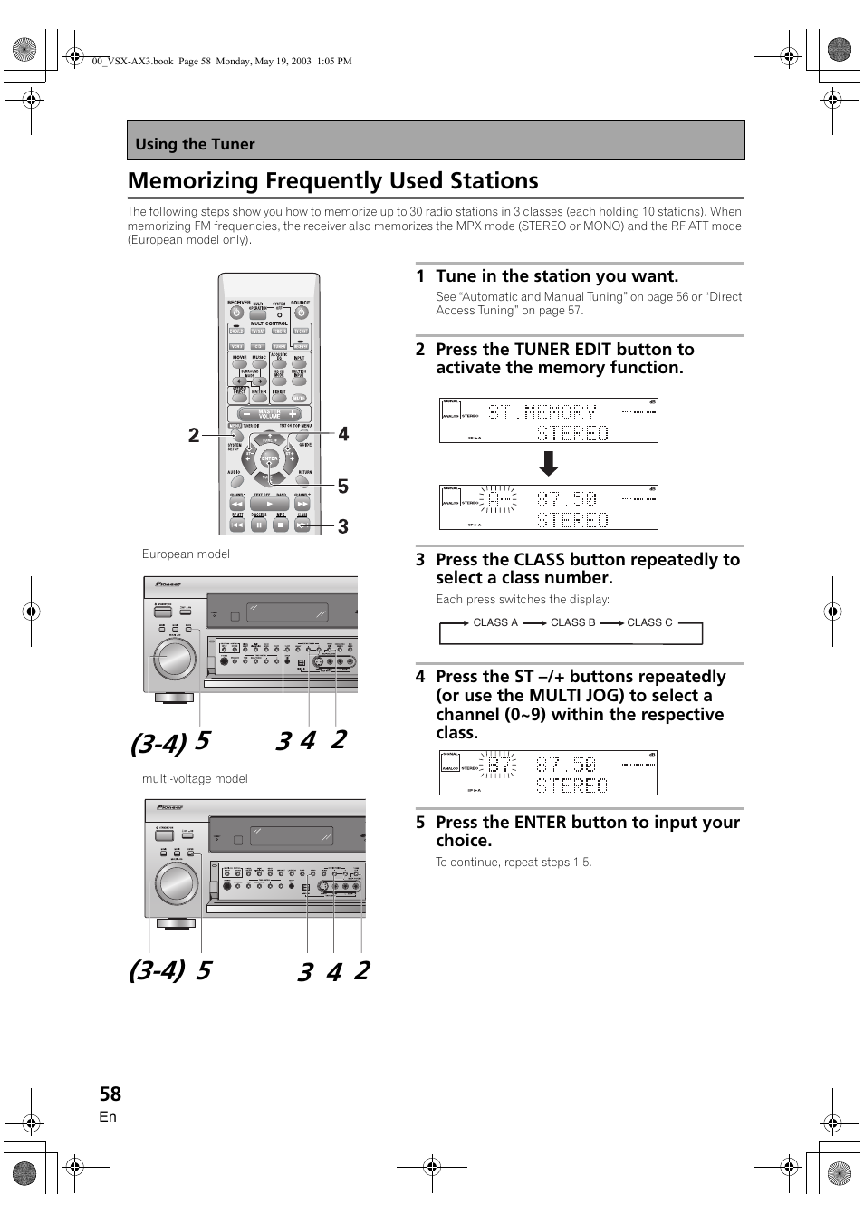 Memorizing frequently used stations, 1 tune in the station you want, Using the tuner | Pioneer VSX-AX3-S User Manual | Page 58 / 104