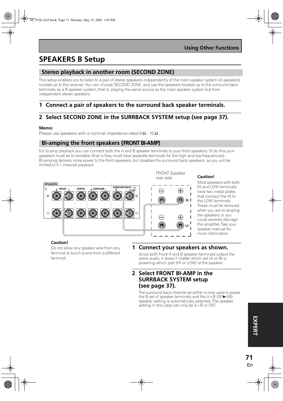 Speakers b setup | Pioneer VSX-AX3-S User Manual | Page 71 / 104