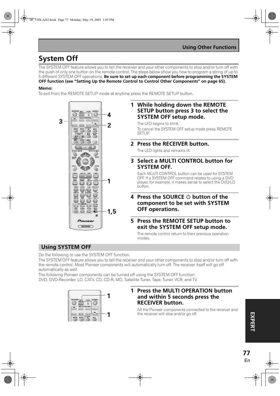 System off, Using system off | Pioneer VSX-AX3-S User Manual | Page 77 / 104