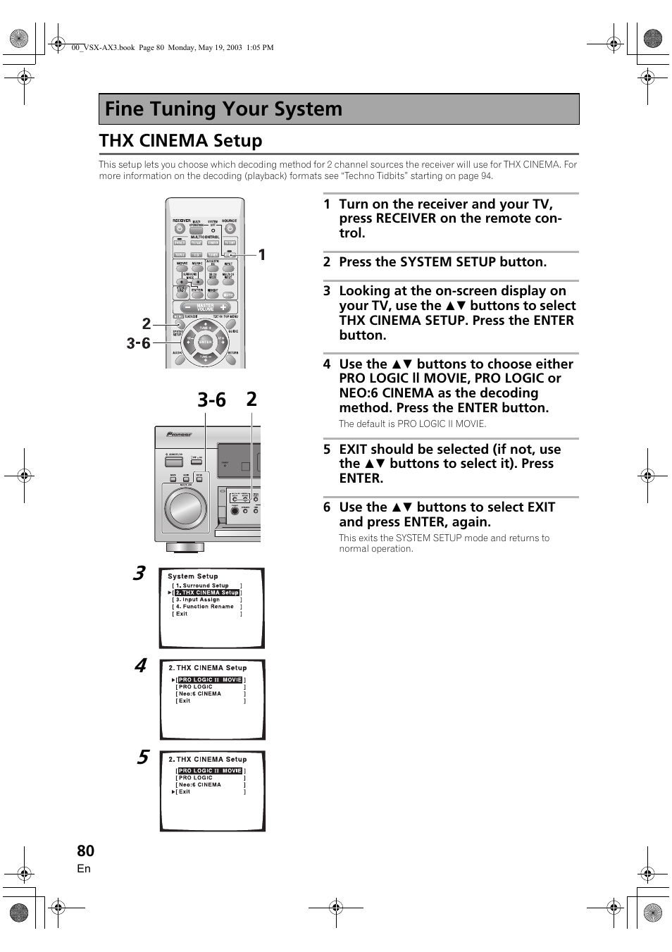 Fine tuning your system, Thx cinema setup, 6 fine tuning your system | Pioneer VSX-AX3-S User Manual | Page 80 / 104