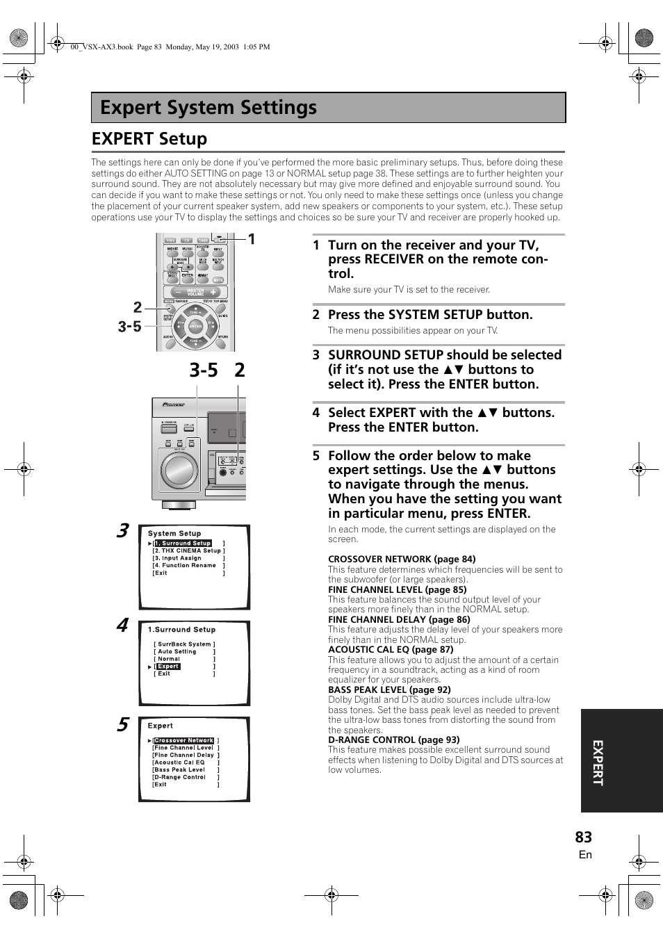 Expert system settings, Expert setup | Pioneer VSX-AX3-S User Manual | Page 83 / 104