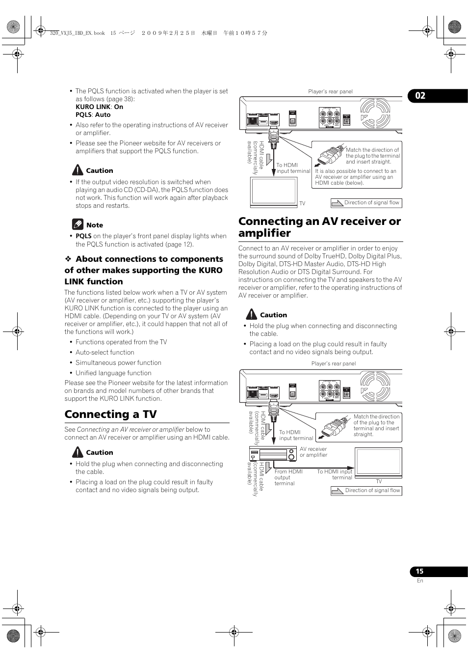 Connecting a tv, Connecting an av receiver or amplifier, Connecting a tv connecting an av | Receiver or amplifier | Pioneer BDP-320 User Manual | Page 15 / 64