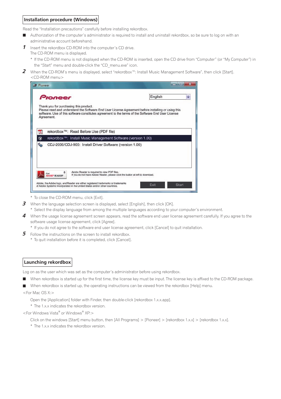 Installation procedure (windows), Launching rekordbox | Pioneer rekordbox User Manual | Page 6 / 7
