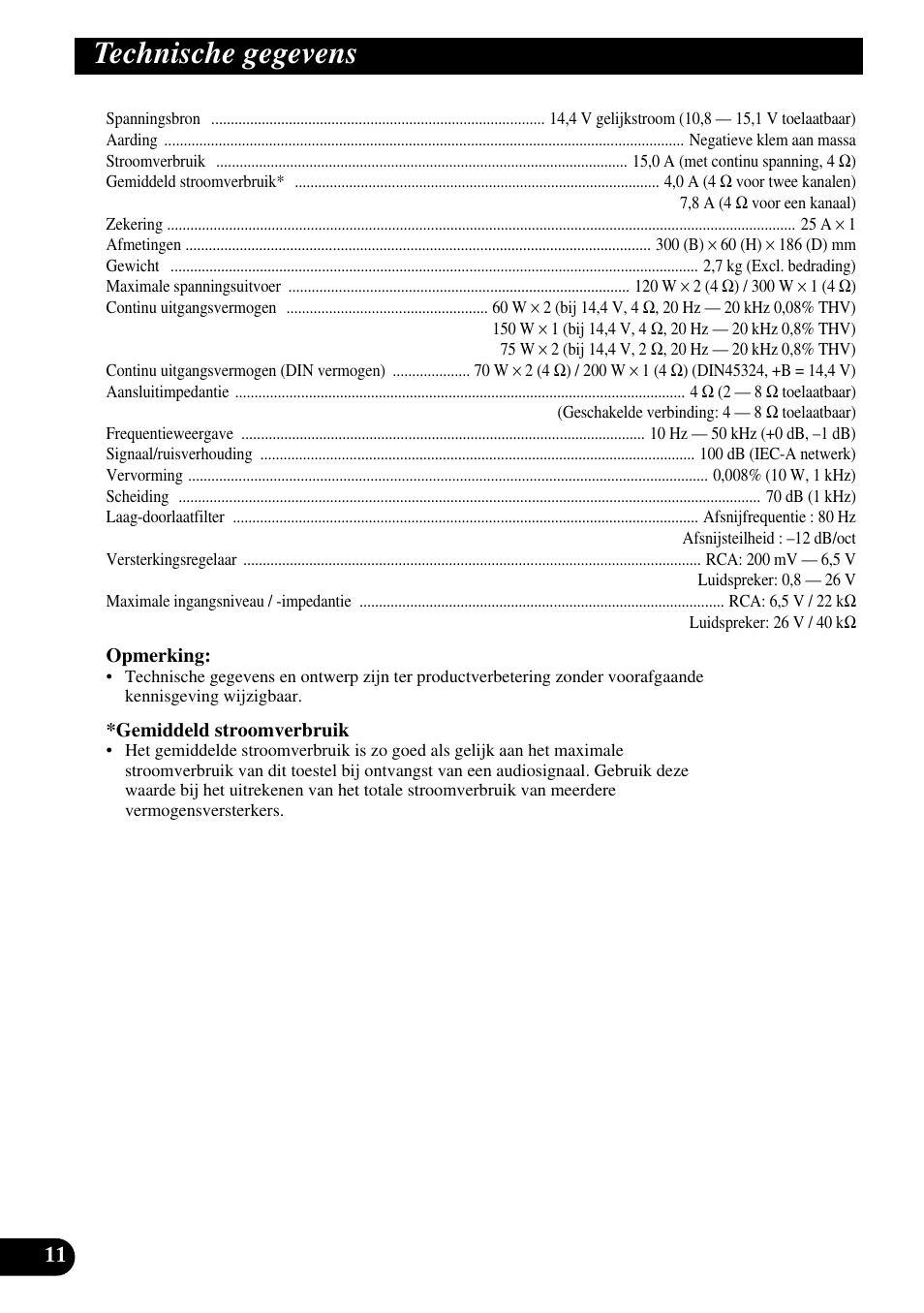 Technische gegevens | Pioneer GM-3100T User Manual | Page 72 / 73