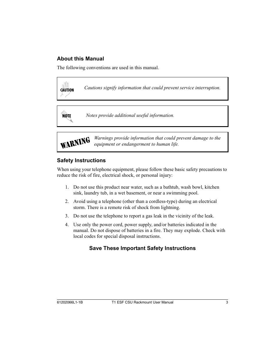 ADTRAN Cable T1 ESF CSU ACE User Manual | Page 3 / 50