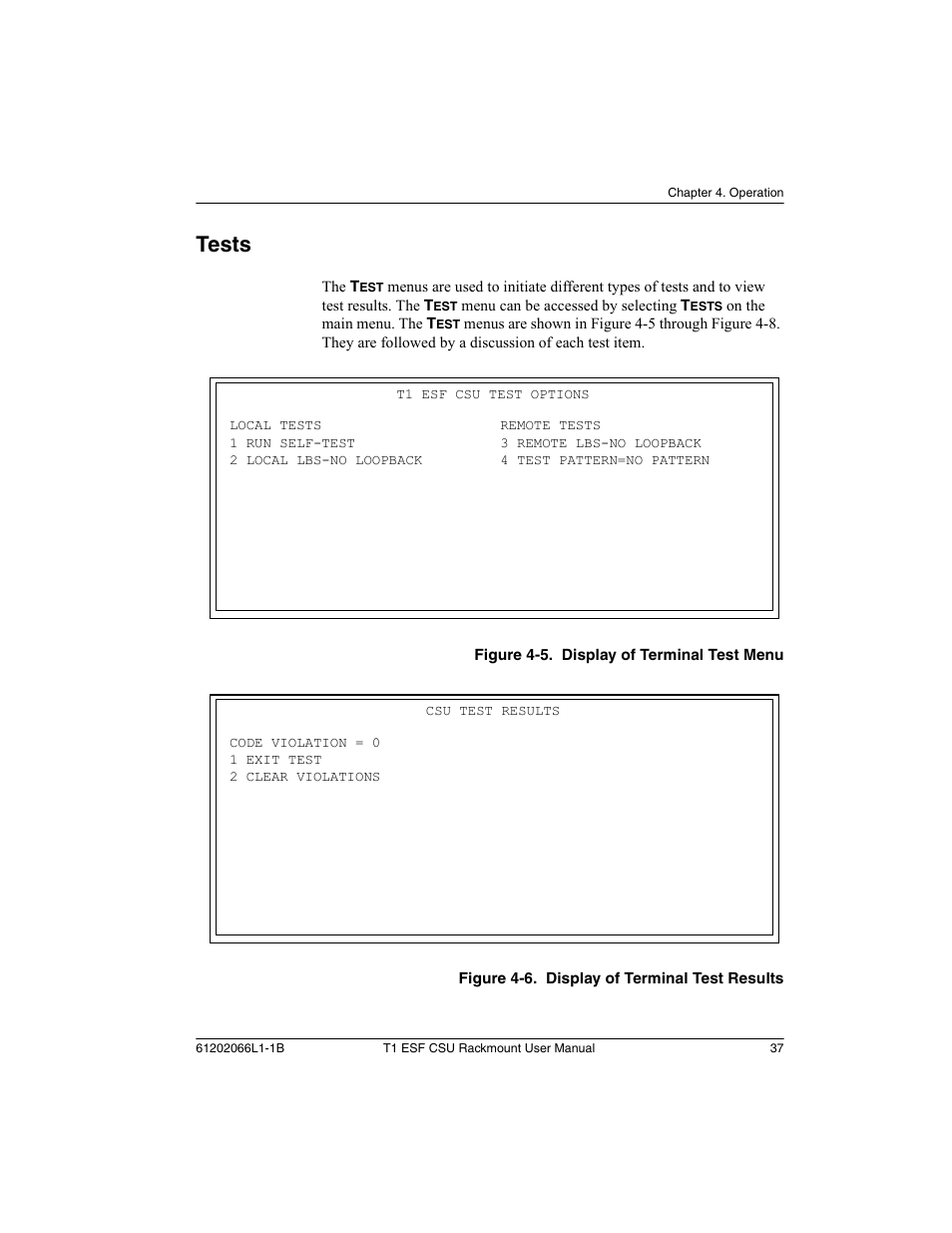 Tests | ADTRAN Cable T1 ESF CSU ACE User Manual | Page 37 / 50