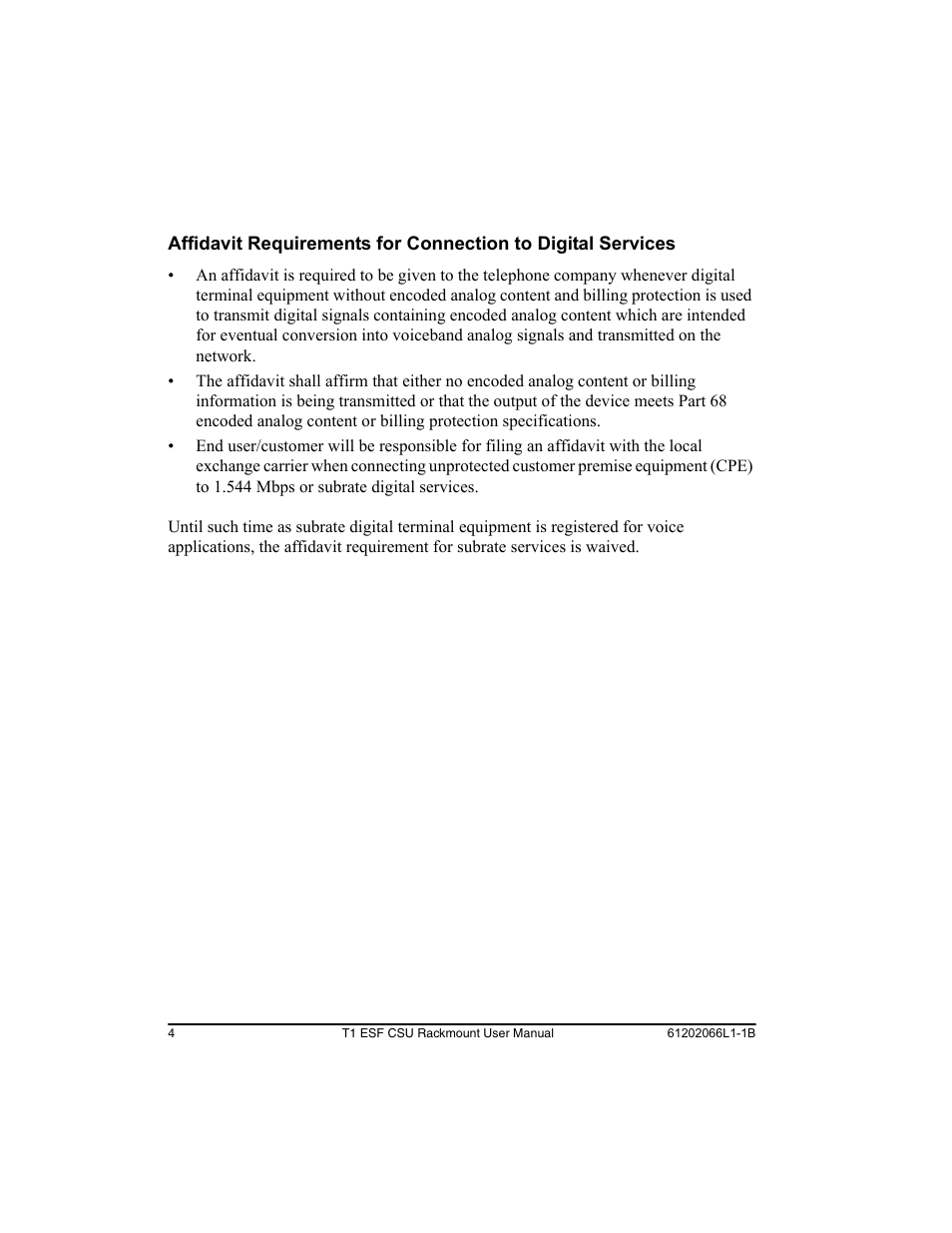 ADTRAN Cable T1 ESF CSU ACE User Manual | Page 4 / 50