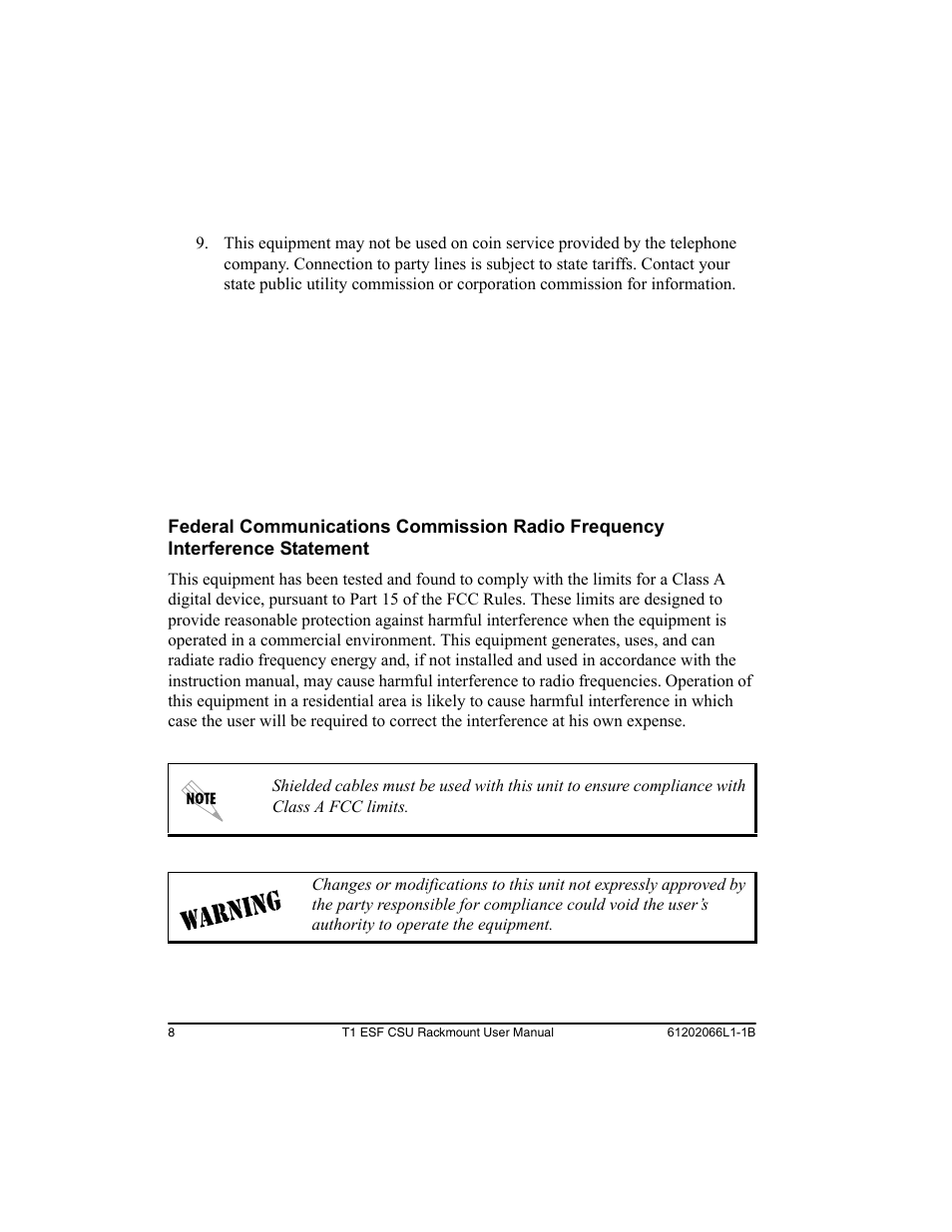 ADTRAN Cable T1 ESF CSU ACE User Manual | Page 8 / 50