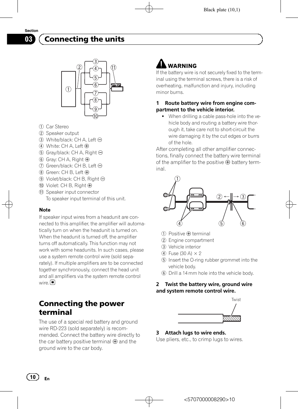 Connecting the power terminal, 03 connecting the units | Pioneer GM-A6604 User Manual | Page 10 / 108