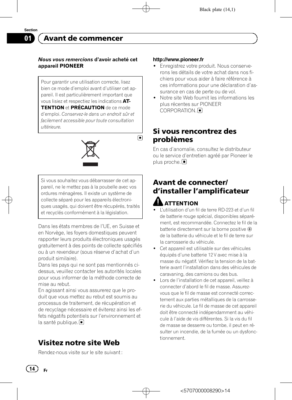 Mode d’emploi, Visitez notre site web, Si vous rencontrez des problèmes | Avant de connecter/ d ’installer l’amplificateur, 01 avant de commencer | Pioneer GM-A6604 User Manual | Page 14 / 108