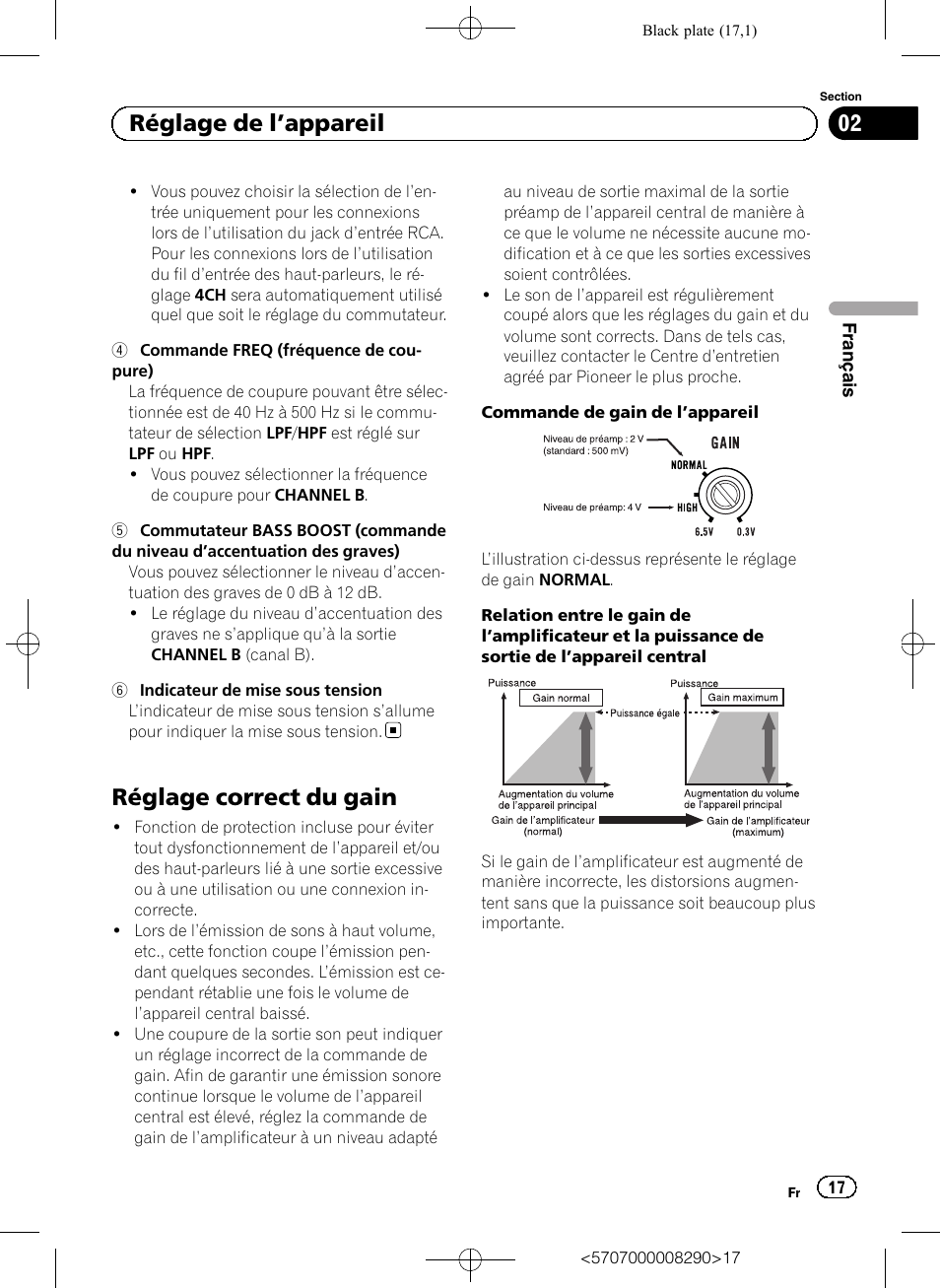 Réglage correct du gain, 02 réglage de l ’appareil | Pioneer GM-A6604 User Manual | Page 17 / 108
