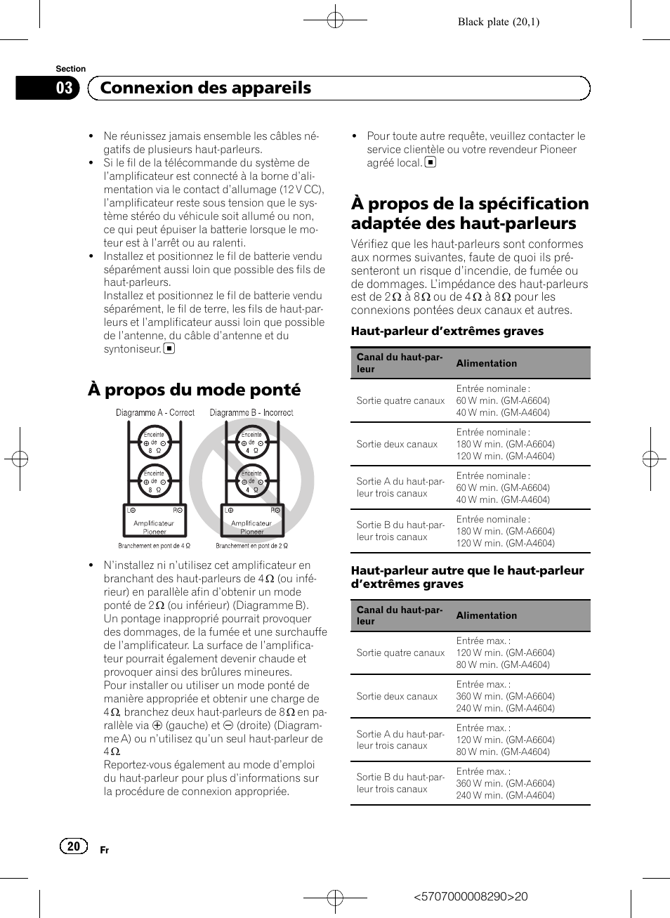 À propos du mode ponté, 03 connexion des appareils | Pioneer GM-A6604 User Manual | Page 20 / 108