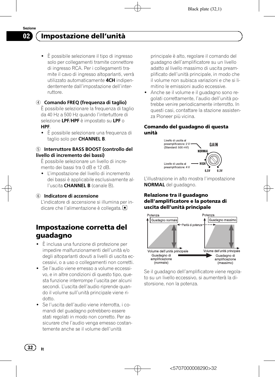 Impostazione corretta del guadagno, 02 impostazione dell ’unità | Pioneer GM-A6604 User Manual | Page 32 / 108