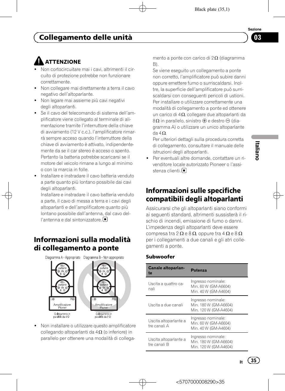 03 collegamento delle unità | Pioneer GM-A6604 User Manual | Page 35 / 108
