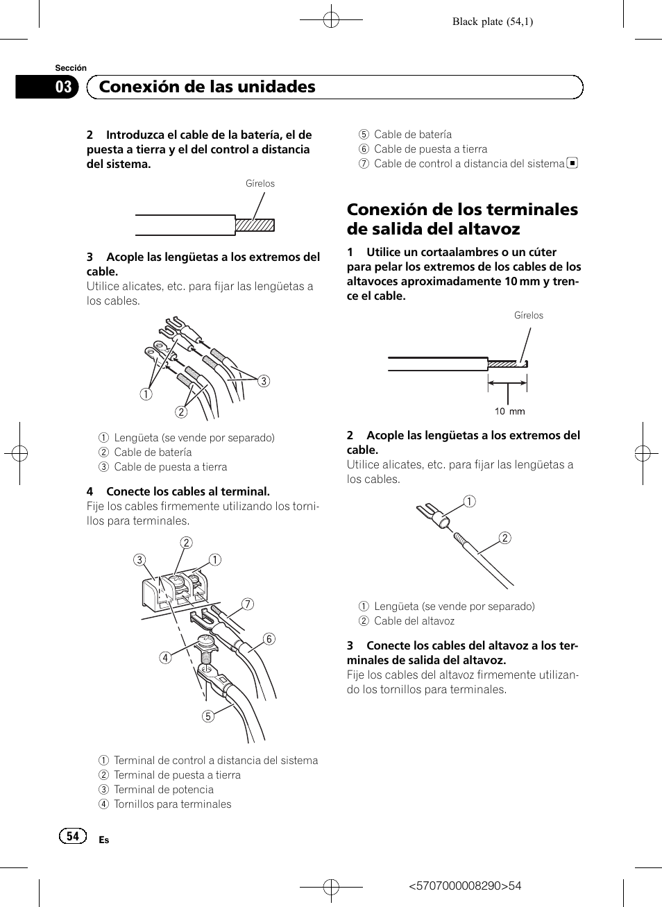 Conexión de los terminales de salida del altavoz, 03 conexión de las unidades | Pioneer GM-A6604 User Manual | Page 54 / 108