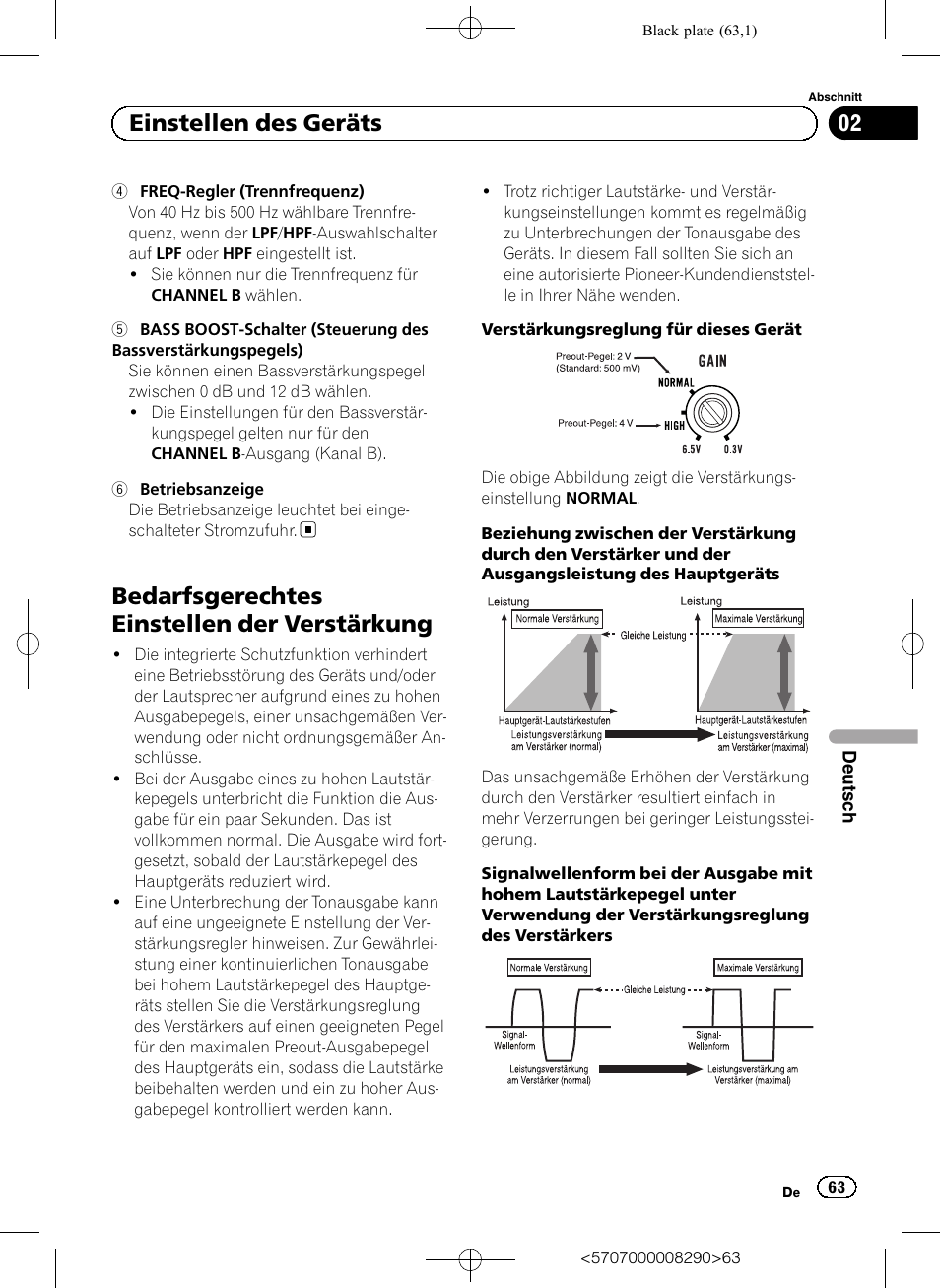 Bedarfsgerechtes einstellen der verstärkung, 02 einstellen des geräts | Pioneer GM-A6604 User Manual | Page 63 / 108