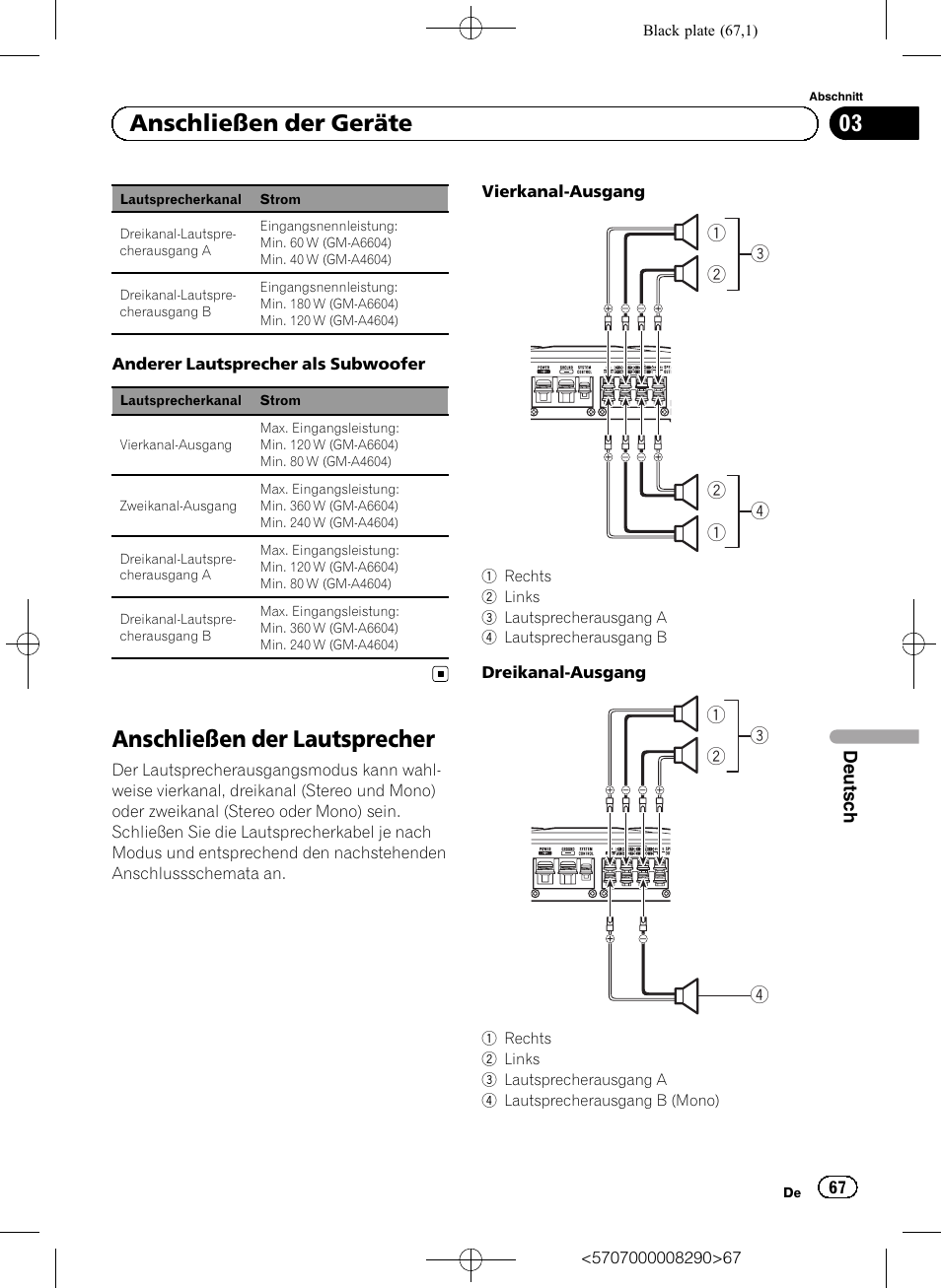 Anschließen der lautsprecher, 03 anschließen der geräte | Pioneer GM-A6604 User Manual | Page 67 / 108