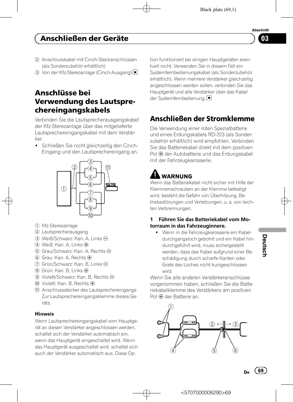 Anschließen der stromklemme, 03 anschließen der geräte | Pioneer GM-A6604 User Manual | Page 69 / 108
