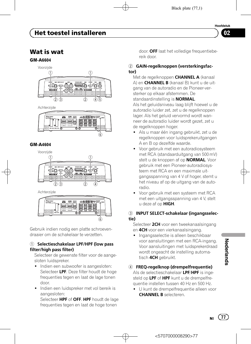 Wat is wat, 02 het toestel installeren | Pioneer GM-A6604 User Manual | Page 77 / 108