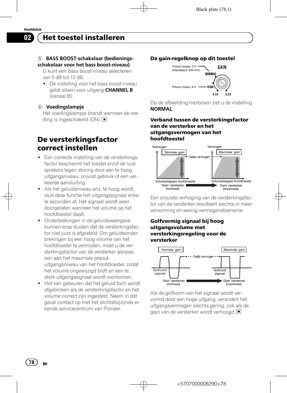 De versterkingsfactor correct instellen, 02 het toestel installeren | Pioneer GM-A6604 User Manual | Page 78 / 108