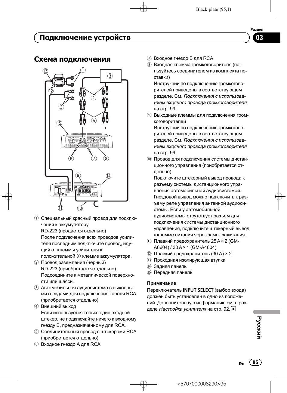 Схема подключения, Подключение устройств | Pioneer GM-A6604 User Manual | Page 95 / 108