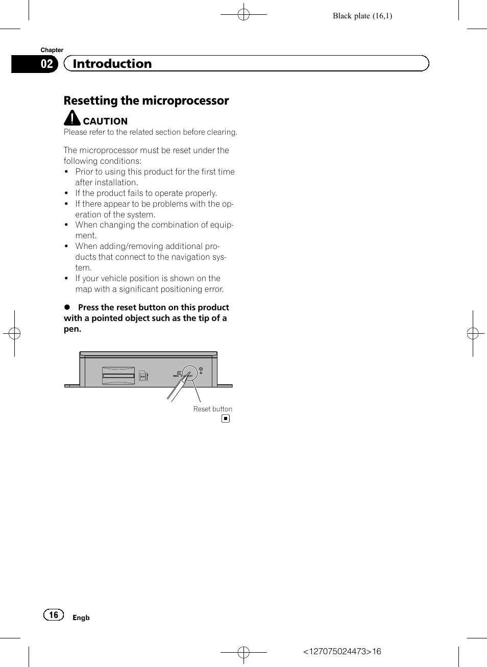 Resetting the microprocessor, 02 introduction | Pioneer AVIC-F250 User Manual | Page 16 / 76
