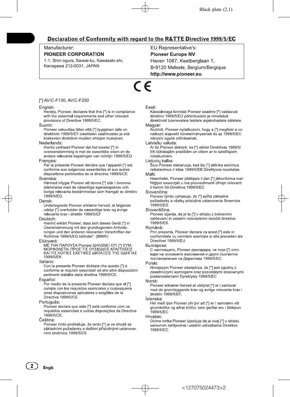 Pioneer AVIC-F250 User Manual | Page 2 / 76