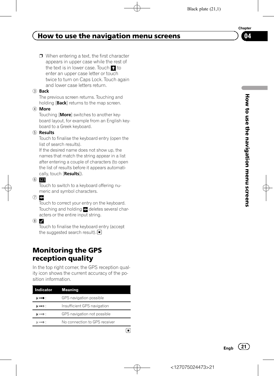 Monitoring the gps reception quality, How to use the navigation menu screens | Pioneer AVIC-F250 User Manual | Page 21 / 76