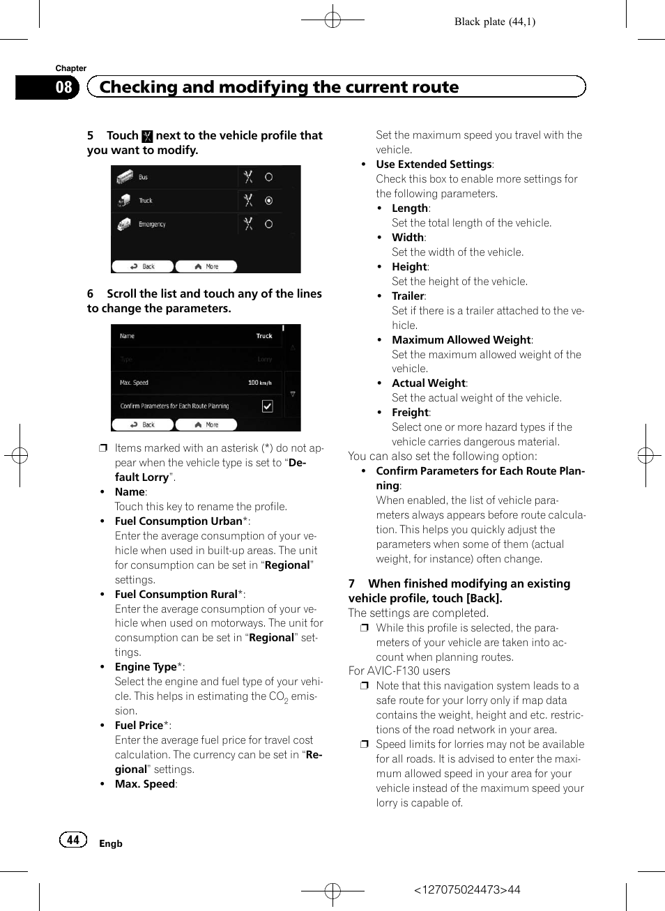 08 checking and modifying the current route | Pioneer AVIC-F250 User Manual | Page 44 / 76