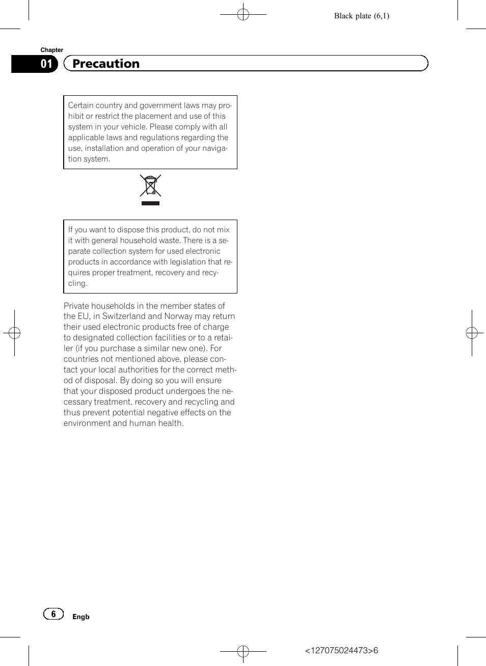 Precaution, 01 precaution | Pioneer AVIC-F250 User Manual | Page 6 / 76