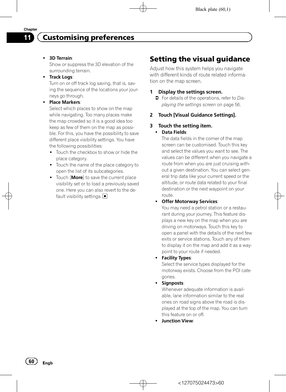 Setting the visual guidance, Setting the visual gui, 11 customising preferences | Pioneer AVIC-F250 User Manual | Page 60 / 76