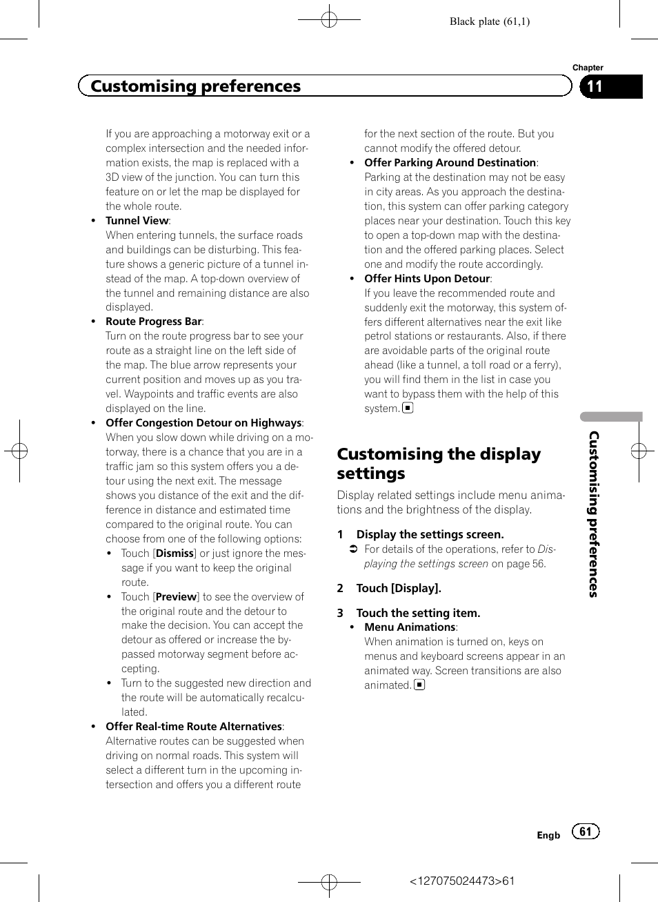 Customising the display settings, Customising preferences | Pioneer AVIC-F250 User Manual | Page 61 / 76